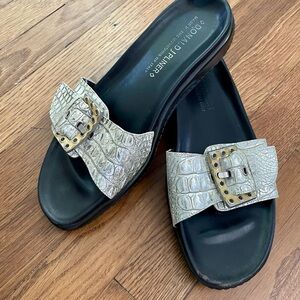 Donald J. Pliner Silver Croc-Embossed Sandals